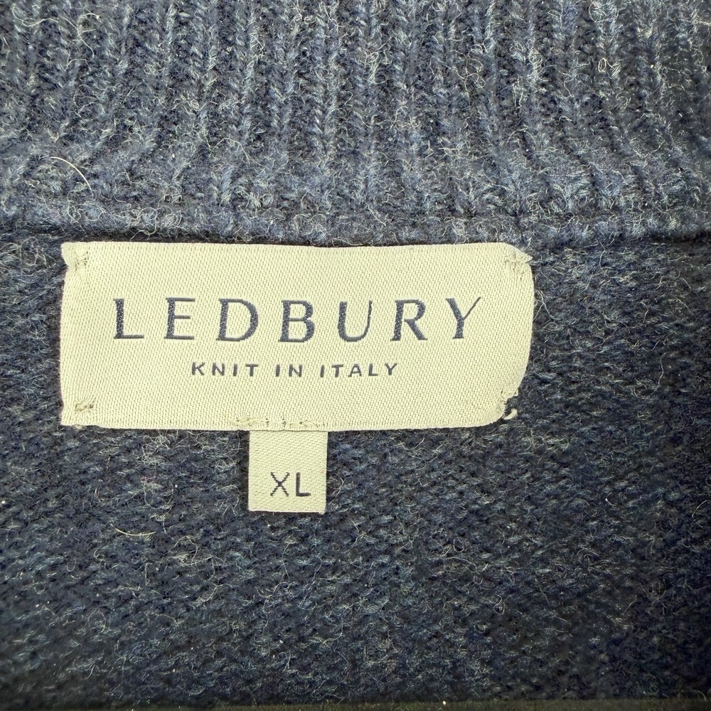 Merino Wool Sweater Mens XL Blue Mock Neck Italy Minimal Coastal Dad - Picture 2 of 8